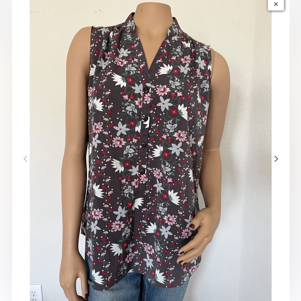 Cabi Womens Plaza Top Blouse Sleeveless Fiesta Floral Gray Size XS